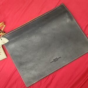 New Boldrini Selleria Italian Deep Navy Pebbled Leather Tablet Case, NWT